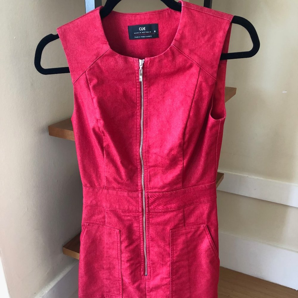 Cue red stretch denim dress